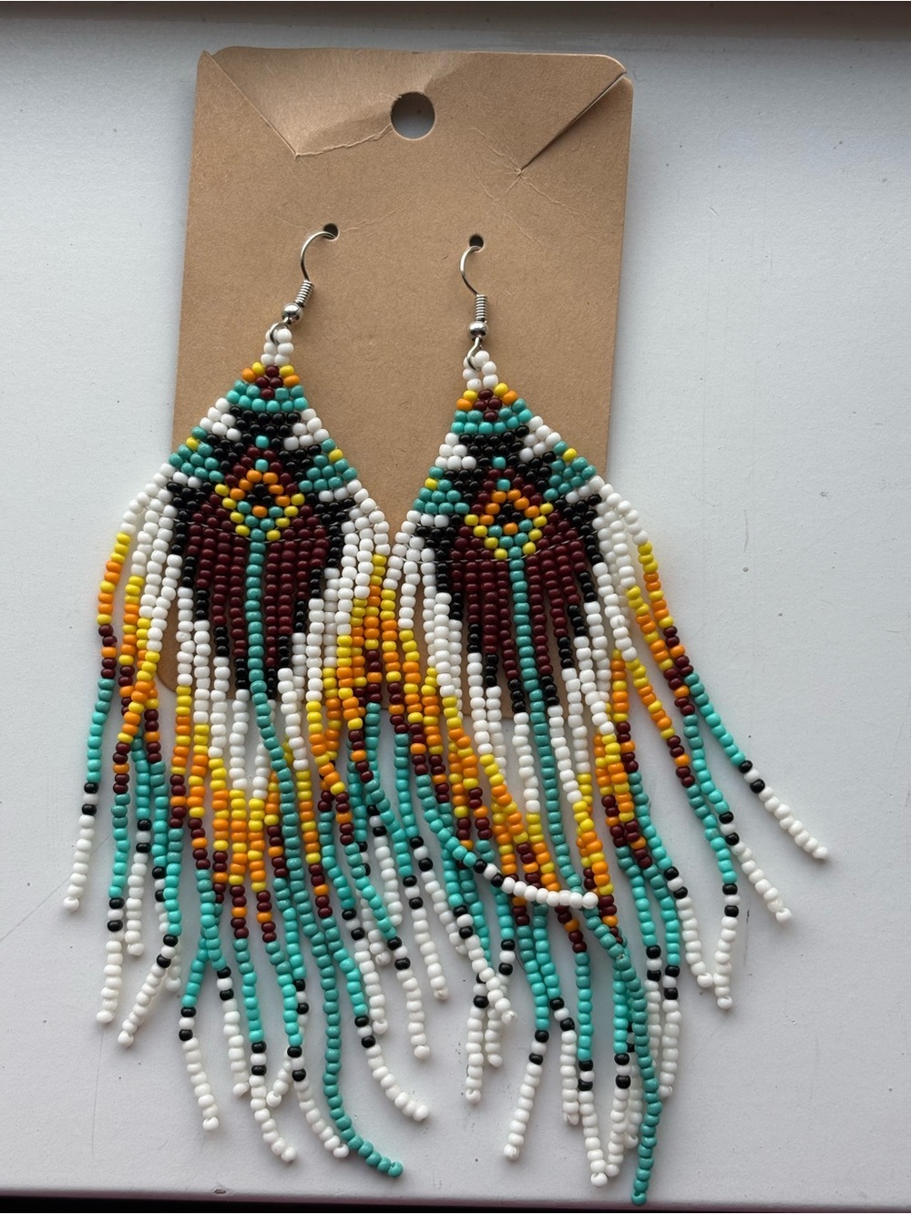 NWOT Bohemian Western Beaded Dangle Chandelier Earrings - Costume Jewelry